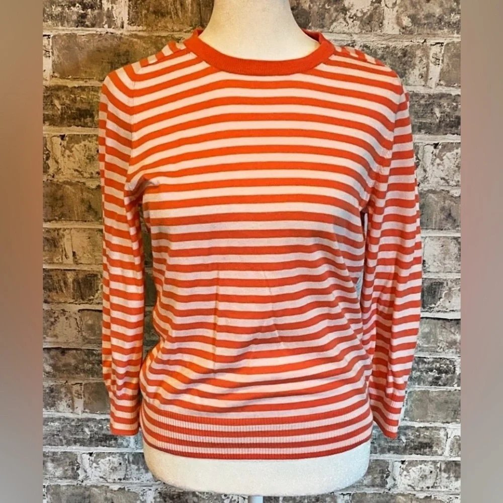 J. Crew Striped Orange & White Women's Lightweight Sweater. Size M. 100% Cotton.